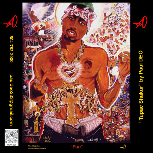 This sticker features my original painting of Tupac Shakur, transformed into collectible art. Born in Harlem to activist Afeni Shakur, Tupac became one of the most influential artists in history. Through fearless lyrics, poetry, and truth-telling, he inspired generations to think freely, stand strong, and speak from the soul. His spirit, courage, and message continue to resonate around the world.